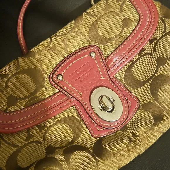 Coach Signature Pink Leather and Jacquard Wristlet - Picture 8 of 8